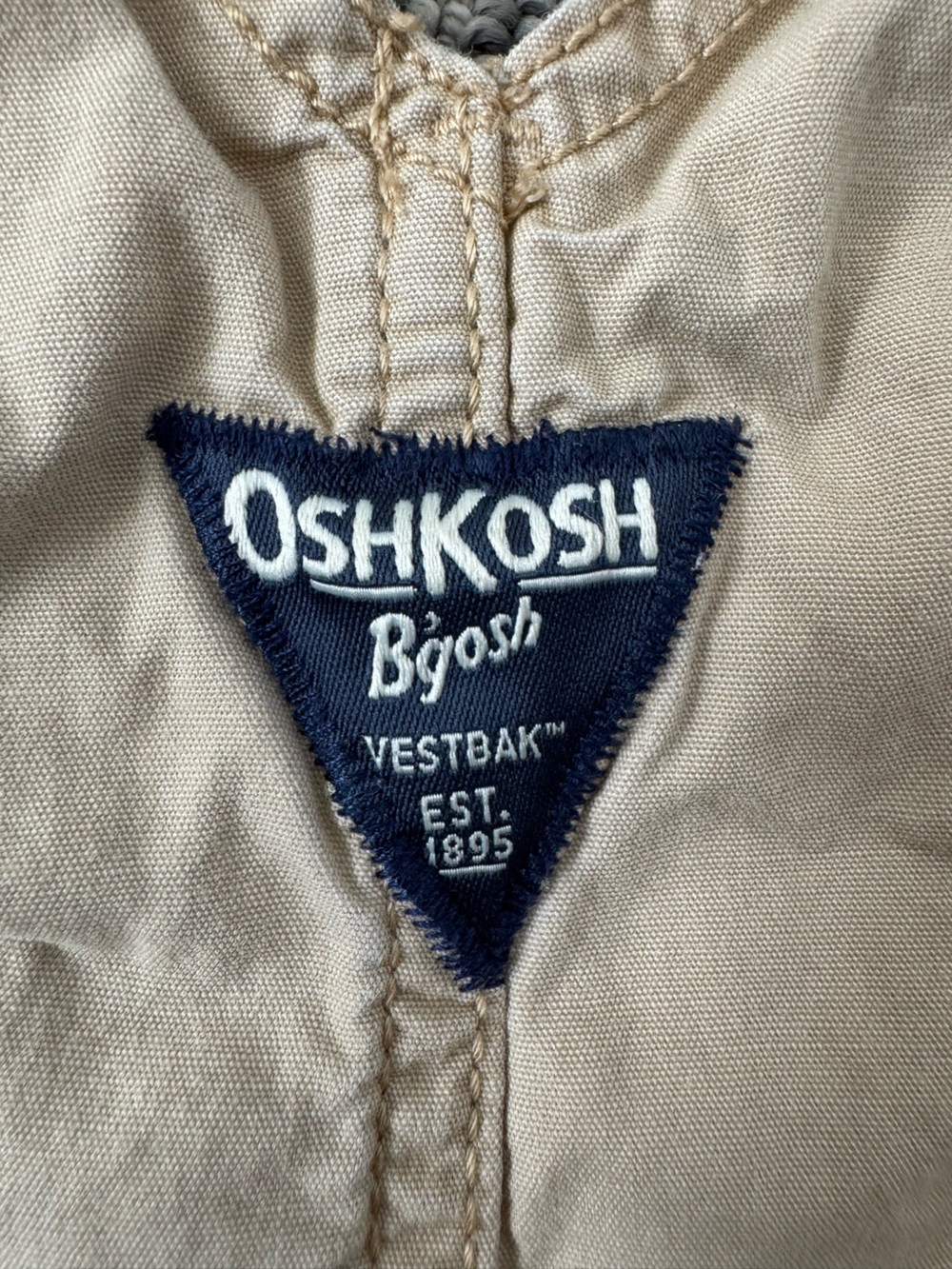 OshKosh B'gosh Khaki Baby Overalls with Plaid Lining - Picture 6 of 7